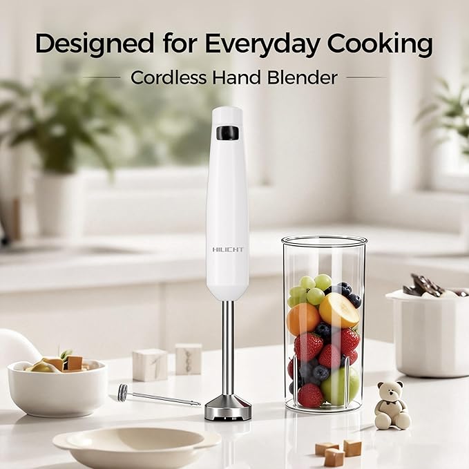 Cordless Hand Blender12V Rechargeable Immersion Blender with 60+ Bowl Battery Life4-Point Stainless Steel BladeVariable Speed &amp Egg Whisk - for SoupsSmoothies Baby Food