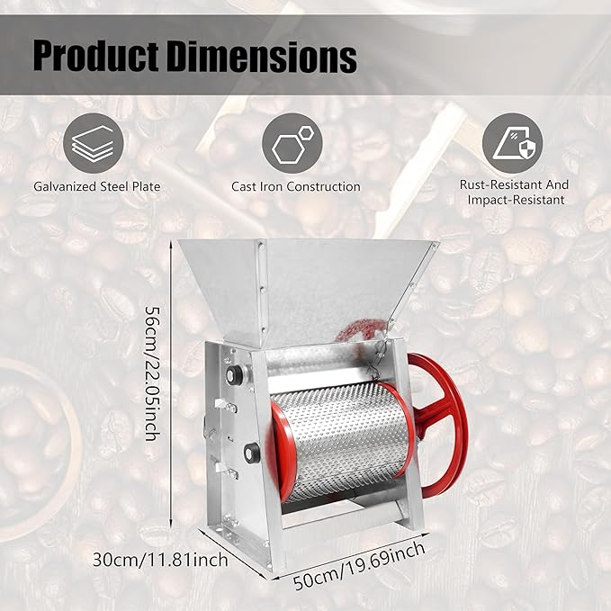 Coffee Bean Roaster Machine Fresh Coffee Bean Peeling Machine Semi-Automatic &amp Manual Beans Shelling Machine with Handle 304 Stainless Double Discharge Ports for Shops Farms Homes Use