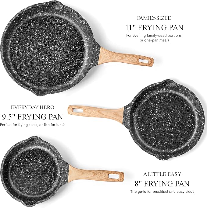 Non Stick Frying Pan Set - YIIFEEO Granite Skillet Set with 100% PFOA &amp PTFE Free Induction Egg Omelette Pans for Cooking Pan Set Cookware Set Nonstick Pots and Pans Set Gift for Women