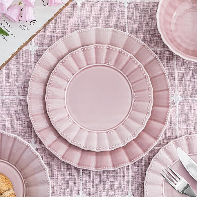 HOMBENE Plates and Bowls Sets for 4 16 Piece Dinnerware Sets Porcelain Plate set Ceramic dish set Wedding kitchen &amp dining Microwavable Dreamy Sakura Pink