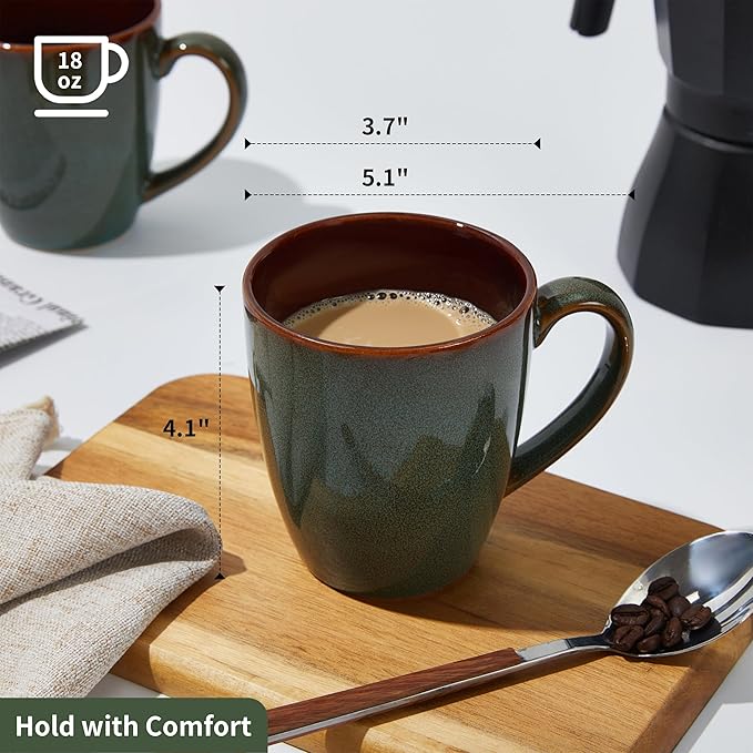 16 Pieces Dinnerware Sets with Mugs Brown Green