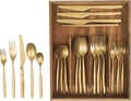 Bloomhouse - Two Time Oprah's Favorite Things Winner - 20 Piece Stone Washed Gold Flatware 18/10 Stainless Steel Silverware Cutlery Utensil Set With Acacia Wood Caddy - Service for 4