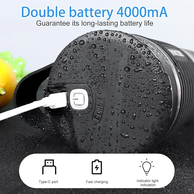 Portable Blender 460ml for Shakes Smoothie Juice for Travel Gym Office 4000mAh Type-C Rechargeable Personal Blender with 6 Sharp Blades Powerful 22000r/m Water Bottle Cup (Blue)