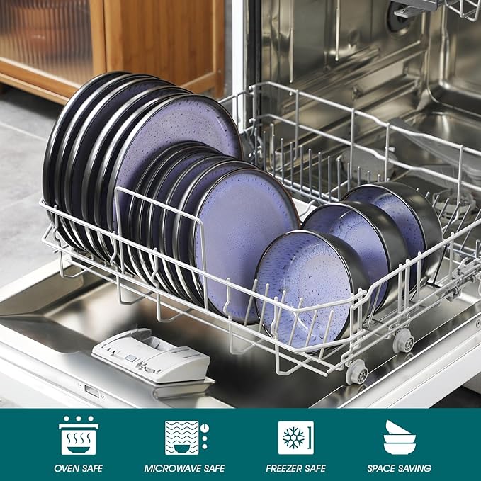 vancasso Plates and Bowls Sets 24 Pieces Stoneware Dinnerware Sets for 8 Kitchen Dish Set Mircowave and Dishwasher Safe Ceramic Dishware Purple Series AMBER