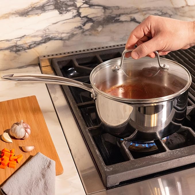 Lagostina 3 Ply Clad 12-pc Cookware Set  Stainless Steel Pots and Pans stay-cool cast stainless steel handles tempered glass lids Induction safe Oven Safe 500°F without the lids