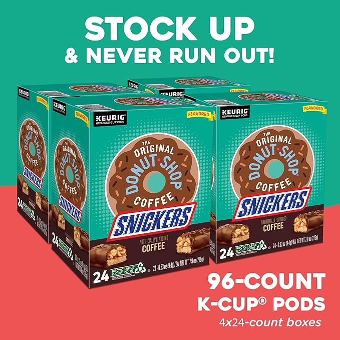 The Original Donut Shop Snickers Coffee Keurig Single Serve K-Cup Pods Flavored Coffee 96 Count (4 Packs of 24)