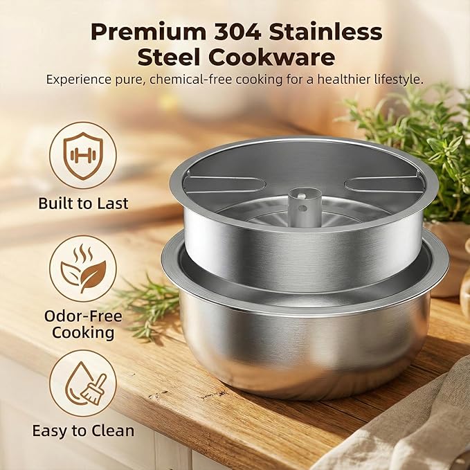 OCTAVO Low Carb Rice Cooker 5-Cup Uncooked Stainless Steel Inner Pot Low Sugar Rice Maker with 24H Timer and Auto Keep Warm Small Rice Maker LED Display White Rice/Brown Rice/Grains/Oatmeal Bead-