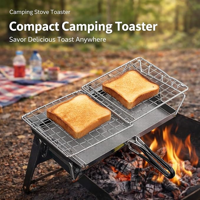 Camping Stove Toaster Foldable Stainless Steel Portable Stovetop 25.5x15cm - Stable Structure Even Heat Distribution Ideal for Picnic and Outdoor Cooking
