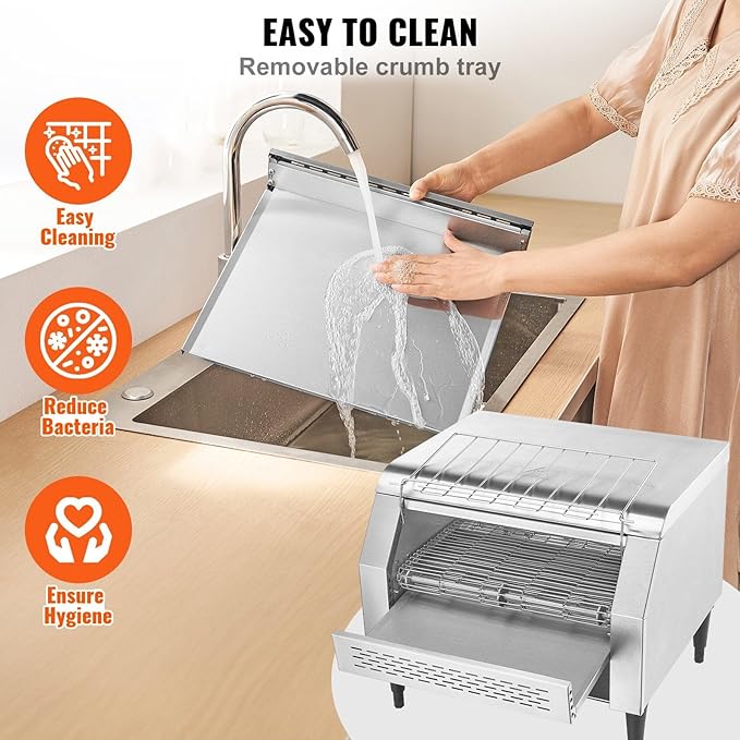 Commercial Conveyor Toaster 450 Slices/Hour Conveyor Belt Toaster Heavy Duty Stainless Steel Commercial Toaster Oven Electric Restaurant Commercial Toaster for Toast Bun Bagel Bread