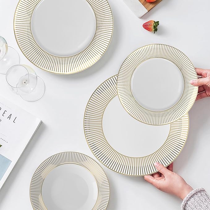 16 pieces ceramic plate set with gold thread bone china dinnerware set for 4 luxury dishes sets for wedding birthday party