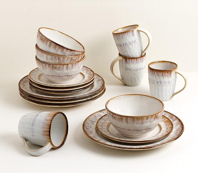Lorren Home Trends 16 Piece Stoneware Set-Mocca Swirl Mocha