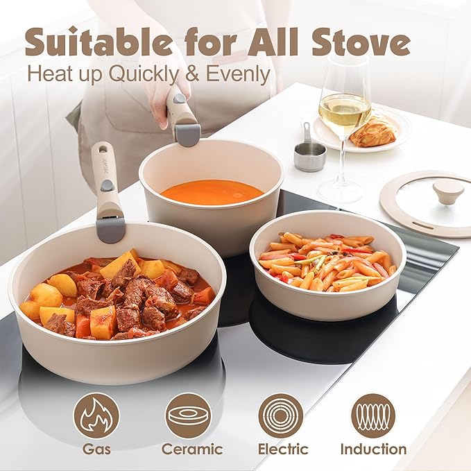 SENSARTE 17 Piece Ceramic Pots and Pans SetDishwasher ＆ Oven SafeSENSARTE 4.5QT Ceramic Nonstick Stock Pot with LidPFOA PFAS PTFE Free