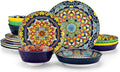 vancasso 16 Pieces Plates and Bowls Set Bohemian Style Dinnerware Sets Service for 4 Porcelain Boho Dishes Set for Kitchen Housewaring Gift Dishwasher and Microwave Safe Series KRVI