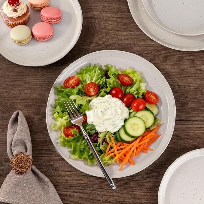 AmorArc Ceramic Dinnerware Sets with Pasta Bowls for 8 Handpainted Plates and Bowls Set with Rustic Terracotta Underside Scratch Resistant Dishes Set Dishwasher &amp Microwave Safe 32 Pcs