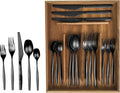 Bloomhouse - Two Time Oprah's Favorite Things Winner - 20 Piece Stone Washed Black Flatware 18/10 Stainless Steel Silverware Cutlery Utensil Set With Acacia Wood Caddy - Service for 4