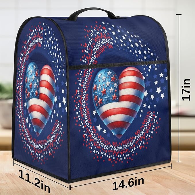 cfpolar Kitchen Aid Mixer Cover Compatible with 6-8 Quarts American Flag Love Heart Stand Mixer Cover Kitchen Aid Mixers Accessories Appliance Organizer Bag Dust Covers with Zipper Pocket