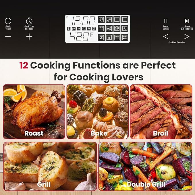 24 Inch Electric Wall Oven ETL Certified GASLAND 2.6 Cu.ft Built-in Single Wall Oven 12 Cooking Functions 3D Heating Convection Oven with Rotisserie Touch Control Safety Lock Black
