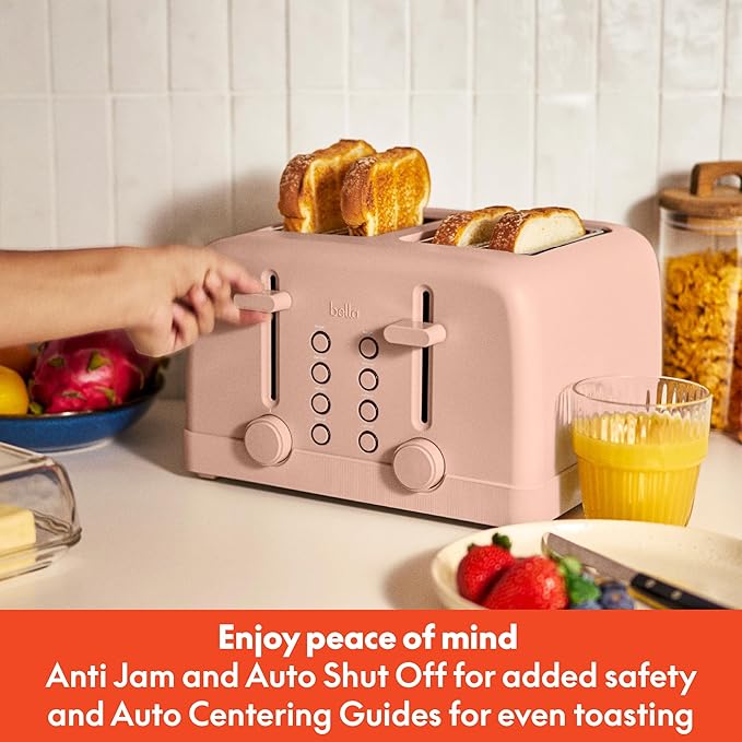 bella 4 Slice Toaster 6 Setting Shade Control with Reheat &amp Cancel Buttons Removable Crumb Tray Anti Jam &amp Auto Shutoff 900 Watt Blossom