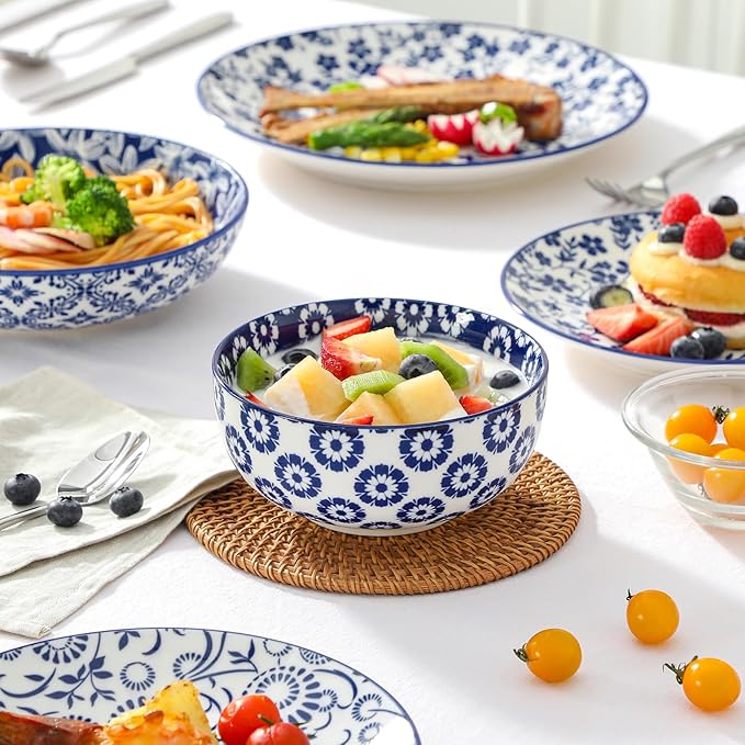 vancasso SELENE Plates and Bowls Set for 6 24 Pieces Dinnerware Sets and 6 oz Ceramic Ramekins Set of 6 Microwave &amp Dishwasher Safe