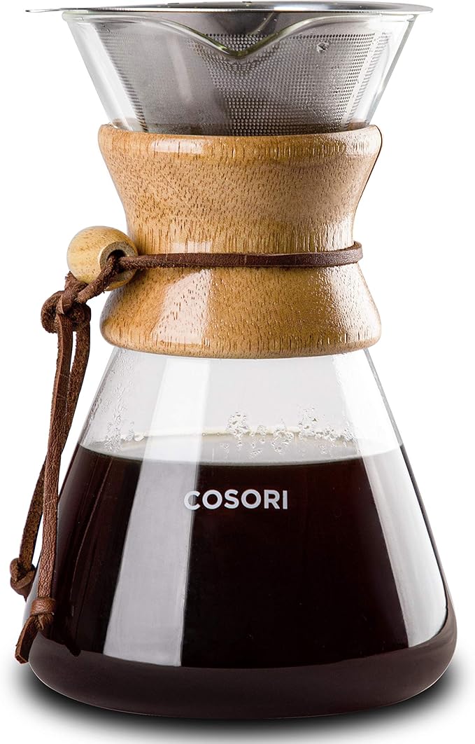 COSORI Pour Over Coffee Maker with Double-layer Stainless Steel Filter34 Ounce &amp Electric Kettle with Upgraded Stainless Steel Filter and Inner Lid Wide Opening Glass Tea Kettle1.7L Black
