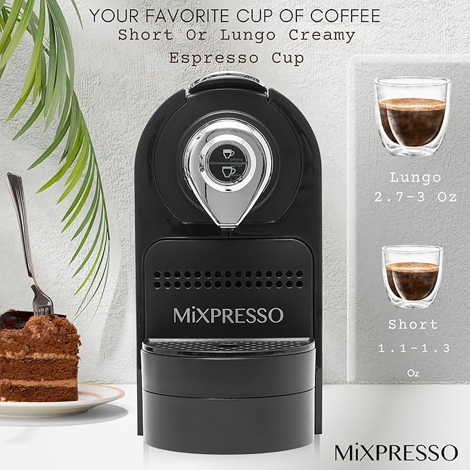 Mixpresso Black Espresso Coffee Machine – Compact 1400W Single Serve Coffee Maker Compatible with Nespresso OriginalLine Capsules One-Touch Operation 19-Bar Italian Pump 27oz Water Tank