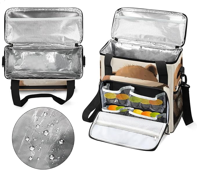 Brown Coffee Maker Travel Bag Bear Insulated Grocery Bag Travel Picnic Leakproof Cooler Bags With Shoulder Strap