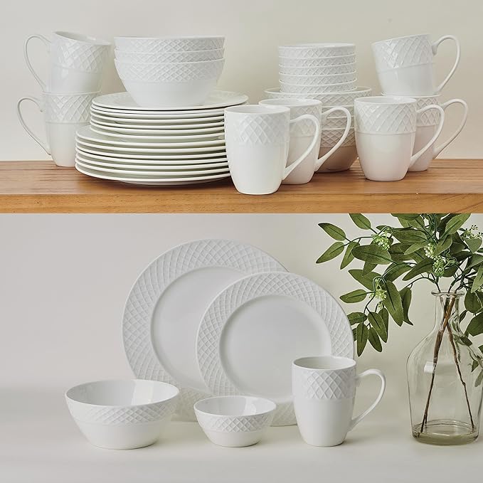 Mikasa Trellis Bone China Lightweight Chip Resistant 40 Piece Dinnerware Set Service for 8
