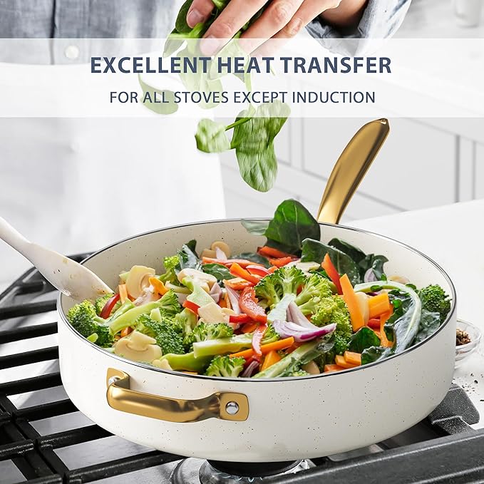 Pots and Pans Set Nonstick - Granite Cookware + Bakeware Set Kitchen Cookware Sets With Dutch Oven Frying Pans Saucepan Sauté Pan Silicone Utensils Cookie Sheet Baking Pan Set for Cooking Gifts