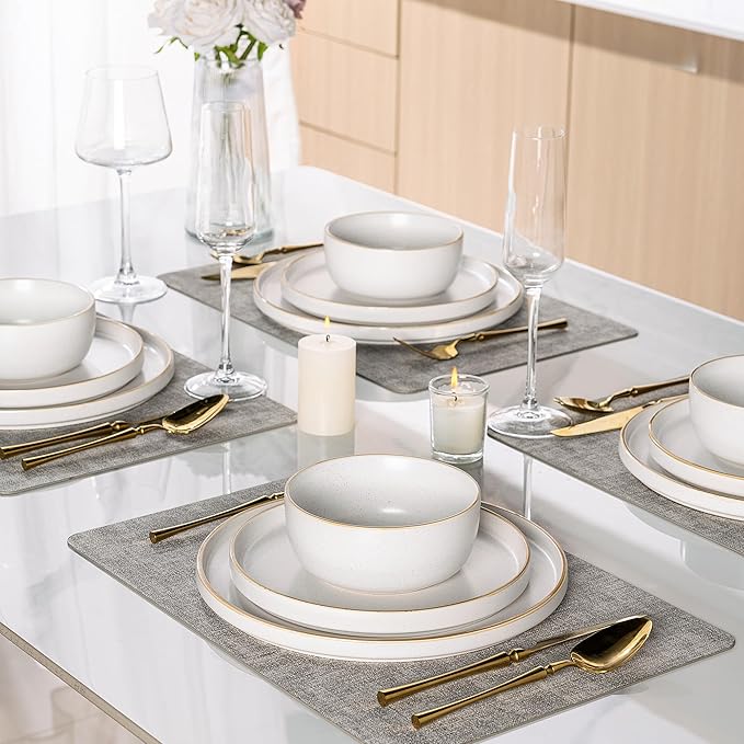 AmorArc Stoneware Dinnerware Sets for 4Reactive Ceramic Plates and Bowls SetHighly Chip and Crack Resistant | Dishwasher &amp Microwave Safe | Round Dishes Set Service for 4 (12pc)