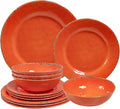 Rustic Melamine Dinnerware Sets Farmhouse Dishes Set for 4 Lightweight 12 Piece Kitchen Plates and Bowls Set for Indoor and Outdoor Use Dishwasher Safe Orange