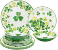 UPware 12 Piece Shamrocks Melamine Dinnerware Sets Outdoor Dishes Set Plates and Bowls Sets St. Patrick's Day Decorations Service for 4 Green
