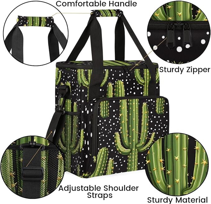 Dots Cactus Coffee Maker Travel Bag for Keurig K-Mini/K-Mini Plus Insulated Waterproof Tote with Pockets for K-Cup Portable Single-Serve Brewer Case