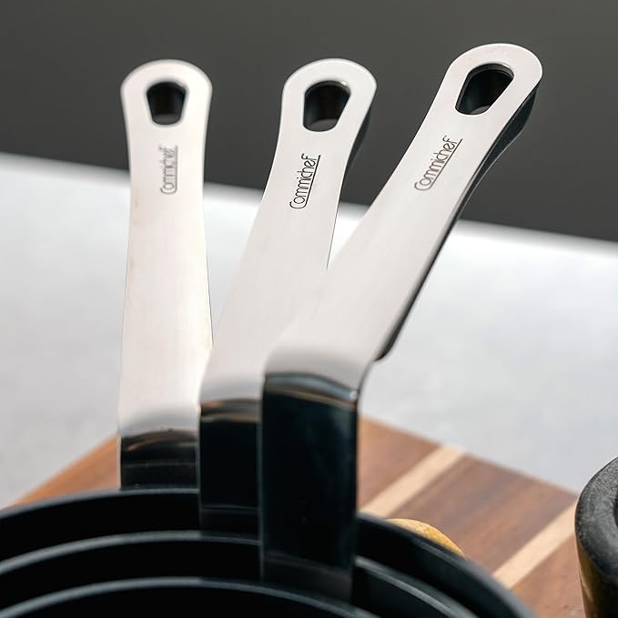 3-Piece Cookware Set Consisting of 14 cm Milk Pan 16 cm Saucepan with Lid and 18 cm Saucepan with Lid Stackable Anodised Aluminium