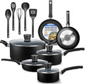 SereneLife Kitchenware Pots &amp Pans Basic Kitchen Cookware Black Non-Stick Coating Inside Heat Resistant Lacquer (15-Piece Set) One Size