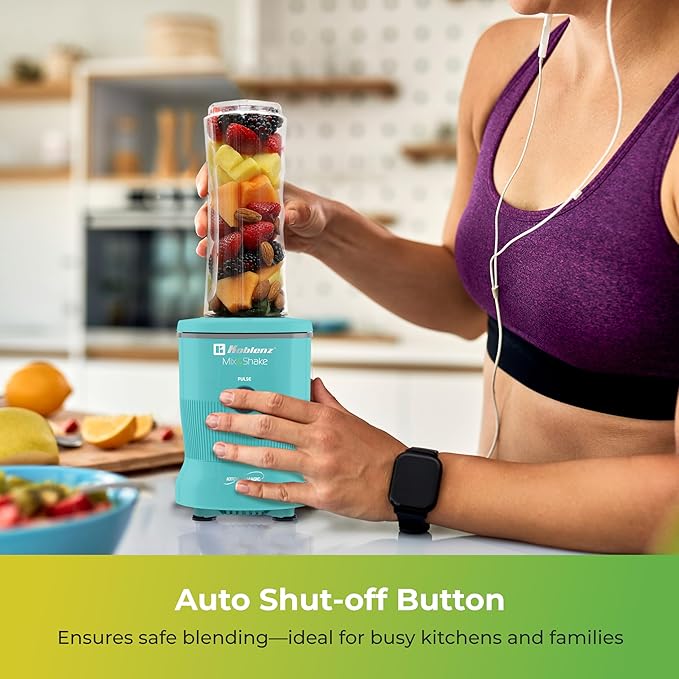 Koblenz Mix&ampShake Blender 20 oz Portable Blender 600W Motor Pulse ON/OFF Functions Stainless Steel Blades Shakes Sauces Smoothie Maker (1) 20 oz To-Go Bottle Green MSKM-600 V