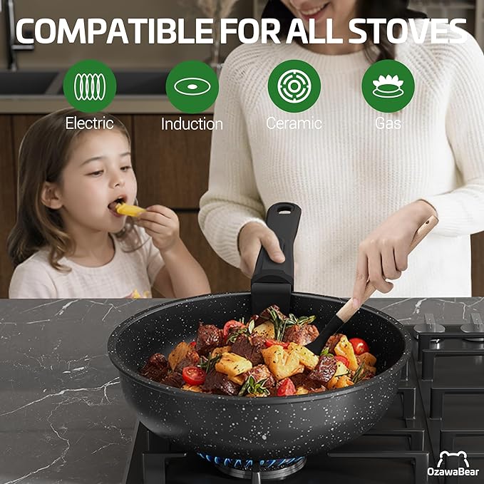 26 Pcs Pots and Pans Set Non Stick Ceramic Cookware Set Non Toxic with Detachable Handles Healthy Induction Cookware Oven Safe RV Kitchen Set PFAS PFOA &amp PTFE Free Black