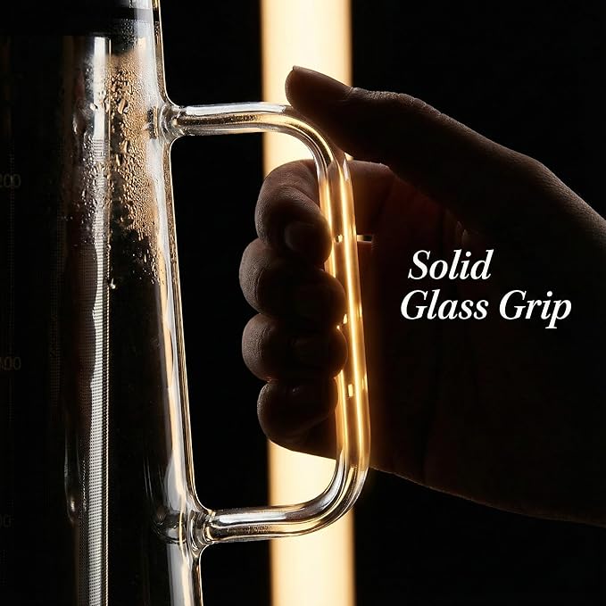 Cold Brew Coffee Maker Pitcher 1.0L/34Oz Airtight Borosilicate Glass Carafe with 150 Mesh Precision Filter | Barista Grade Iced Coffee Maker Integrated Glass Handle &amp Non Slip Base (Grey)