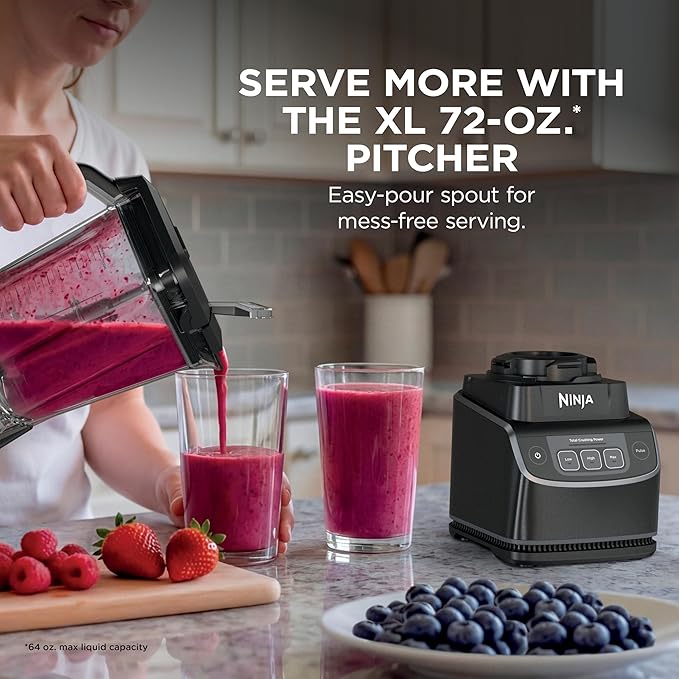 Ninja UltraCrush Professional Blender | 1000W XL 72-oz.* Pitcher | Total Crushing Technology | 3 Manual Speeds for Ice Crushing Smoothies Sauces &amp More | Full-Size Blender | Black | BP201