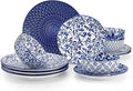 vancasso SELENE Plates and Bowls Set for 4 12 Pieces Dinnerware Sets Mircowave and Dishwasher Safe Dishes Set Porcelain Blue Dinnerware
