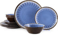 Melamine Dinnerware Sets 12 Pcs Plates and Bowls Sets Melamine Plates Outdoor Dishes Sets Unbreakable Dinnerware Serving Dishes for Entertaining Dishwasher Safe BPA Free (Classic Blue)