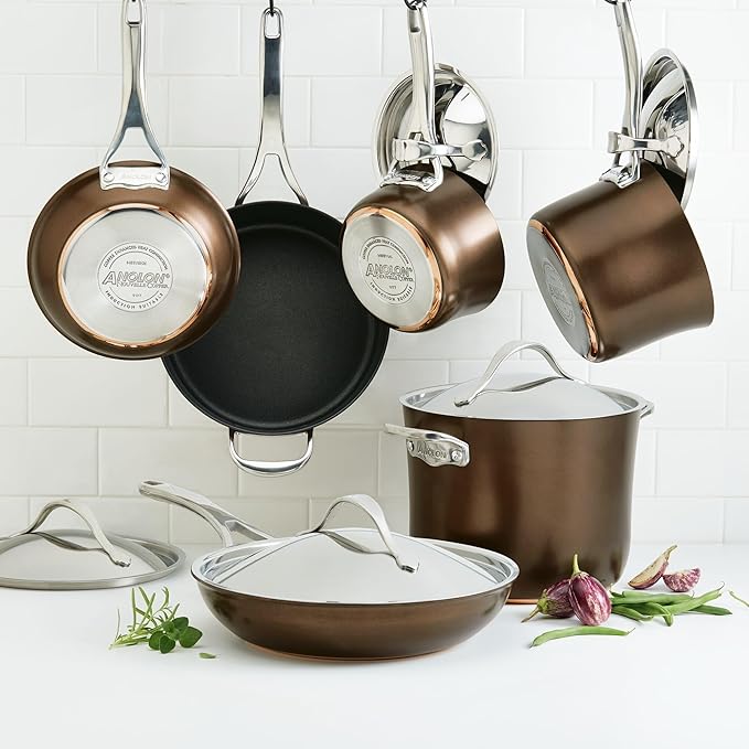 Anolon 83852 Nouvelle Copper Hard Anodized Nonstick Cookware Set / Pots and Pans Set - 11 Piece Brown