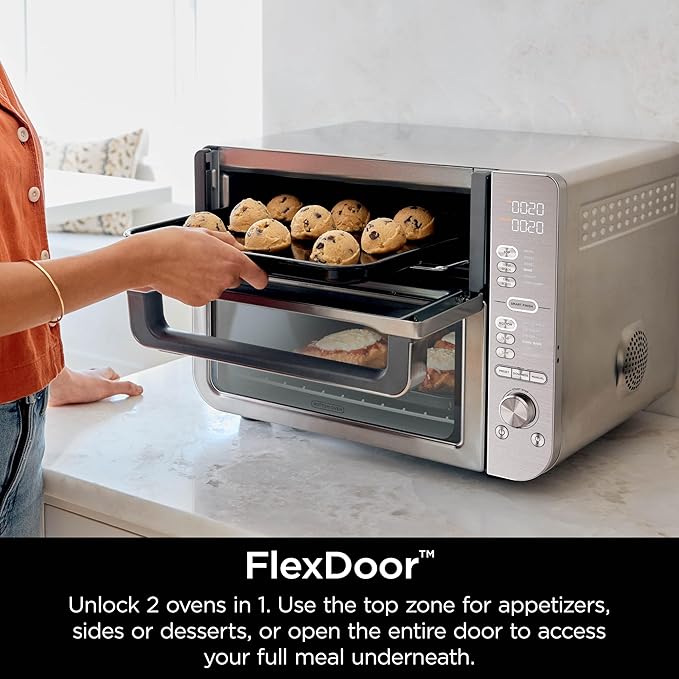 Ninja Countertop Oven Double Stack XL &amp Air Fryer with Pro Cook System 12-in-1 Flexdoor FlavorSeal SMART FINISH with DualZone Technology Air Fryer Bake Broil Reheat Stainless Steel DCT65