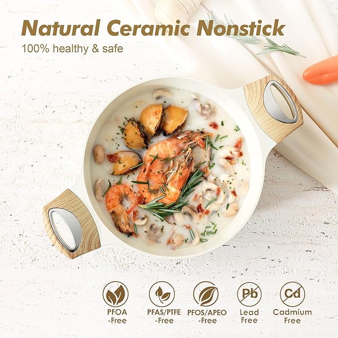 SENSARTE 17 Piece Pots and Pans Set Nonstick Detachable Handle Cookware SetPFOA Free4.5QT Ceramic Nonstick Stock Pot with LidInduction Compatible