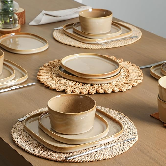 Stone Lain Cairo 24-Piece Dinnerware Set Stoneware Plates and Bowls Set Microwave and Dishwasher Safe Includes Dinner and Salad Plates Cereal Bowls Dishes for 8 Sand