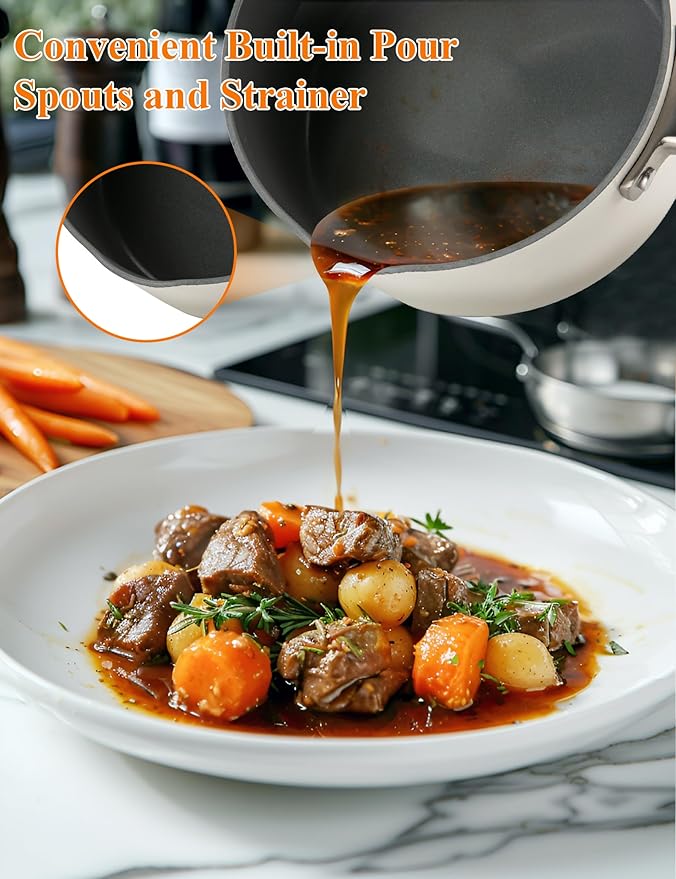 ChefRobot Nonstick Ceramic Cookware Set Healthy Pots And Pans Set Induction Kitchen Cookware sets Non Toxic Pots And Pan SetPFOA ＆ PTFE Free (12 Pcs-Cookware Sets)