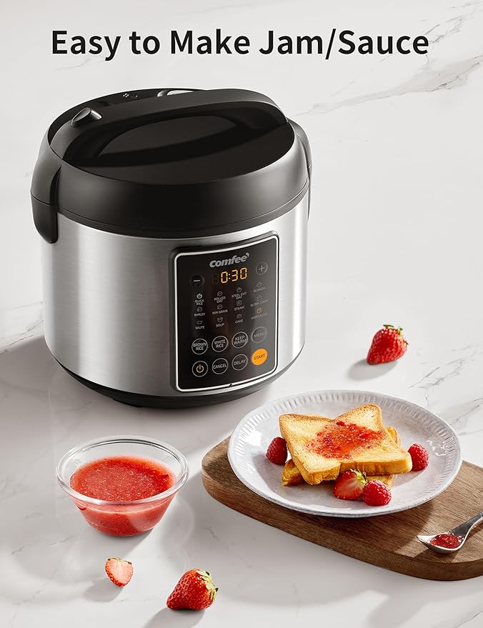 COMFEE' Rice Cooker 14-in-1 Stainless Steel Multi Cooker Slow Cooker Steamer Sauté and Warmer 5.3 QT 20 Cups Cooked (10 Cups Uncooked) Brown Rice Quinoa and Oatmeal