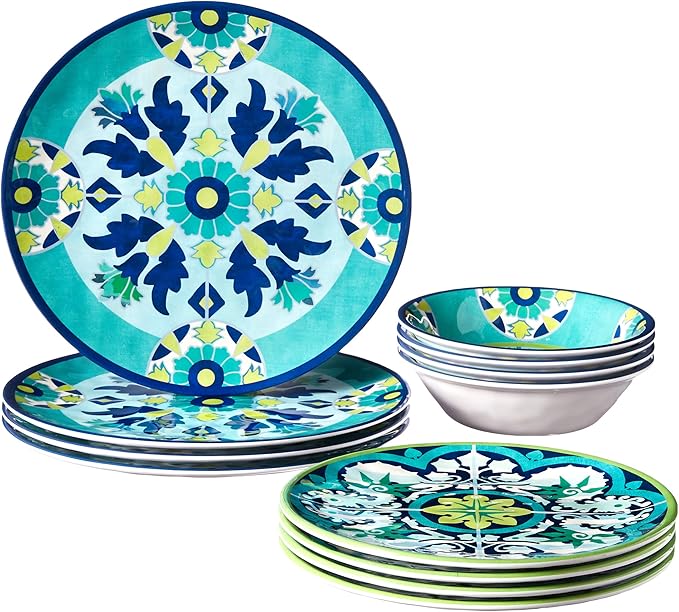 Certified International GRAN12PC Granada Melamine 12 pc Dinnerware Set Service for 4 Multicolored