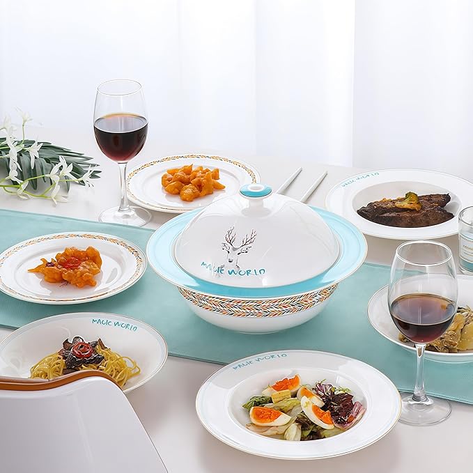 36 Pcs Fine Bone China Dinnerware Set Porcelain &amp Ceramic Dinnerware Sets Bone Stoneware &amp Ceramic Cookware Tableware Set Includes Dinner Plates|Spoons|Pasta Bowls|Soup Pot|Chopsticks