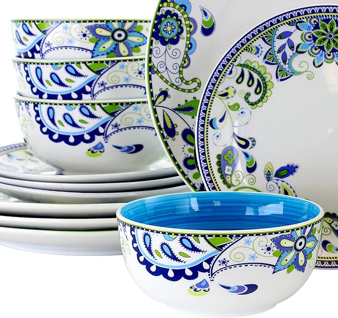 Unknown1 Blue Crush 16 Piece Round Porcelain Dinnerware Set Floral Casual Microwave Safe