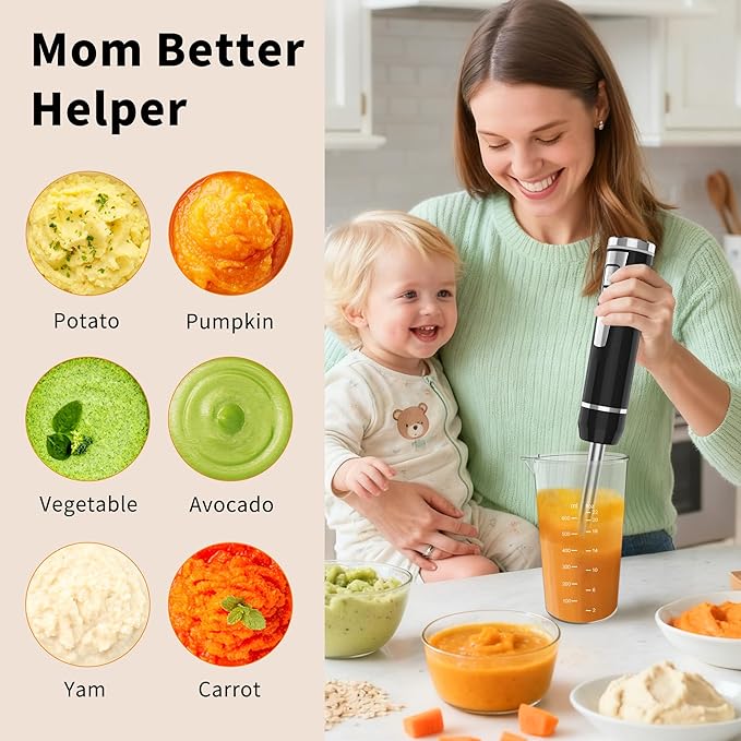 Cordless Immersion Blender Handheld 4-in-1 Cordless Hand Blender with 500ml Chopper 600ml Beaker &amp Egg Whisk 8 Speeds USB Rechargeable Handheld Blender Cordless – Smoothies Baby Food (Black)